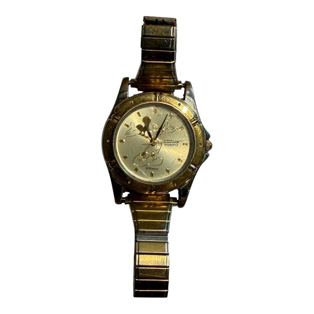 Vintage c. 1990 Disney Lorus Mickey Mouse Quartz Watch Y121-X092 Two-tone Works!